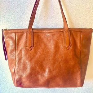Fossil brown leather shopping tote